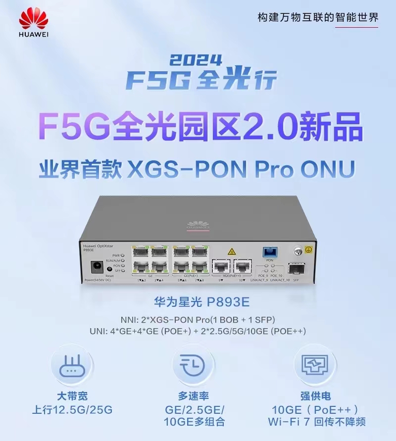 Wi-Fi 7最佳伴侶——業(yè)界首款XGS-PON Pro ONU華為星光P893E